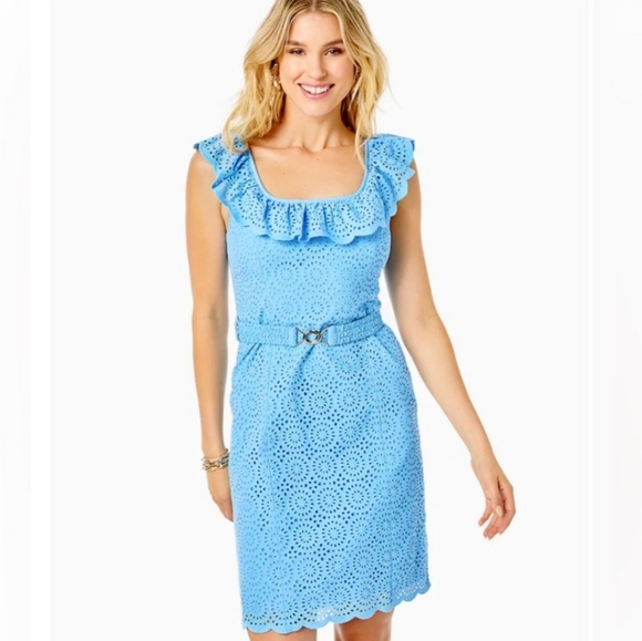 NWT Lilly Pulitzer Ryann Shift in Frenchie Blue Kaleidoscope Eyelet - Picture 2 of 14
